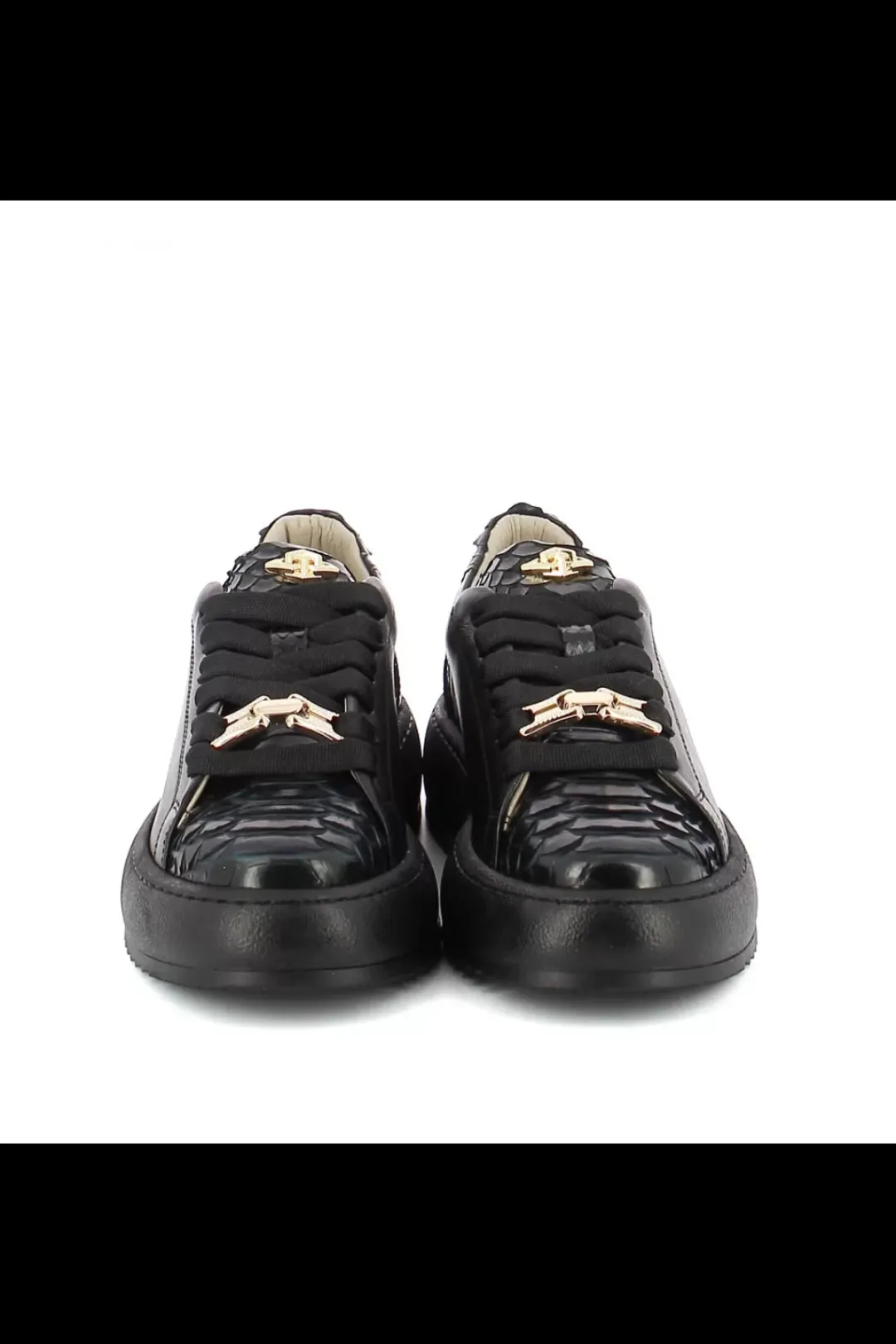 Damskie Carinii Skórzane Sneakersy Damskie | Czarne Sneakersy Damskie*Czarne sneakersy z ozdobami --B10222-E50-000-000-000