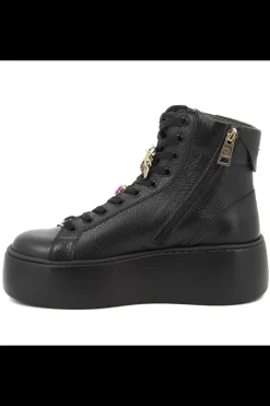 Damskie Carinii Skórzane Sneakersy Damskie | Na Platformie*Czarne wysokie sneakersy --B9180-J23-000-000-G23
