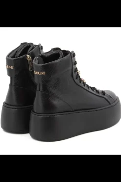 Damskie Carinii Skórzane Sneakersy Damskie | Na Platformie*Czarne wysokie sneakersy --B9180-J23-000-000-G23