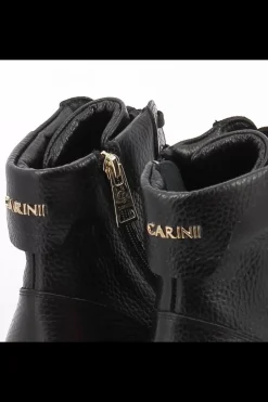 Damskie Carinii Skórzane Sneakersy Damskie | Na Platformie*Czarne wysokie sneakersy --B9180-J23-000-000-G23