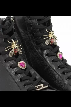 Damskie Carinii Skórzane Sneakersy Damskie | Na Platformie*Czarne wysokie sneakersy --B9180-J23-000-000-G23