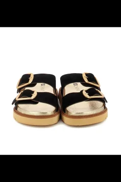 Carinii Eleganckie*Czarne zamszowe klapki --B9986-063-000-000-000