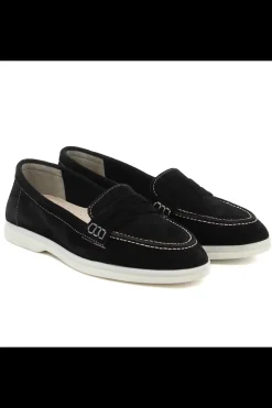 Damskie Carinii Czarne Półbuty Damskie | Czarne Mokasyny Damskie*Czarne zamszowe mokasyny --B6380-H20-000-000-000