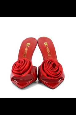 Carinii Na Obcasie | Eleganckie*Czerwone klapki na obcasie z ozdobą --B10279-203-000-000-000